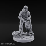 Net Hauling Human Fisherman Miniature for Dungeons and Dragons, Pathfinder or other TTRPGs