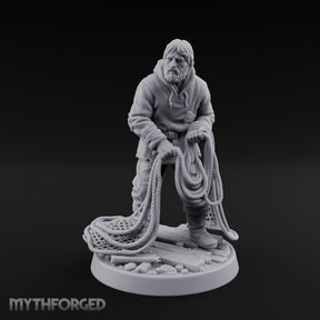 Net Hauling Human Fisherman Miniature for Dungeons and Dragons, Pathfinder or other TTRPGs
