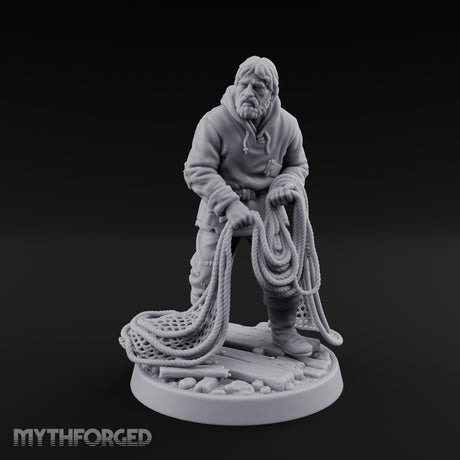 Net Hauling Human Fisherman Miniature for Dungeons and Dragons, Pathfinder or other TTRPGs