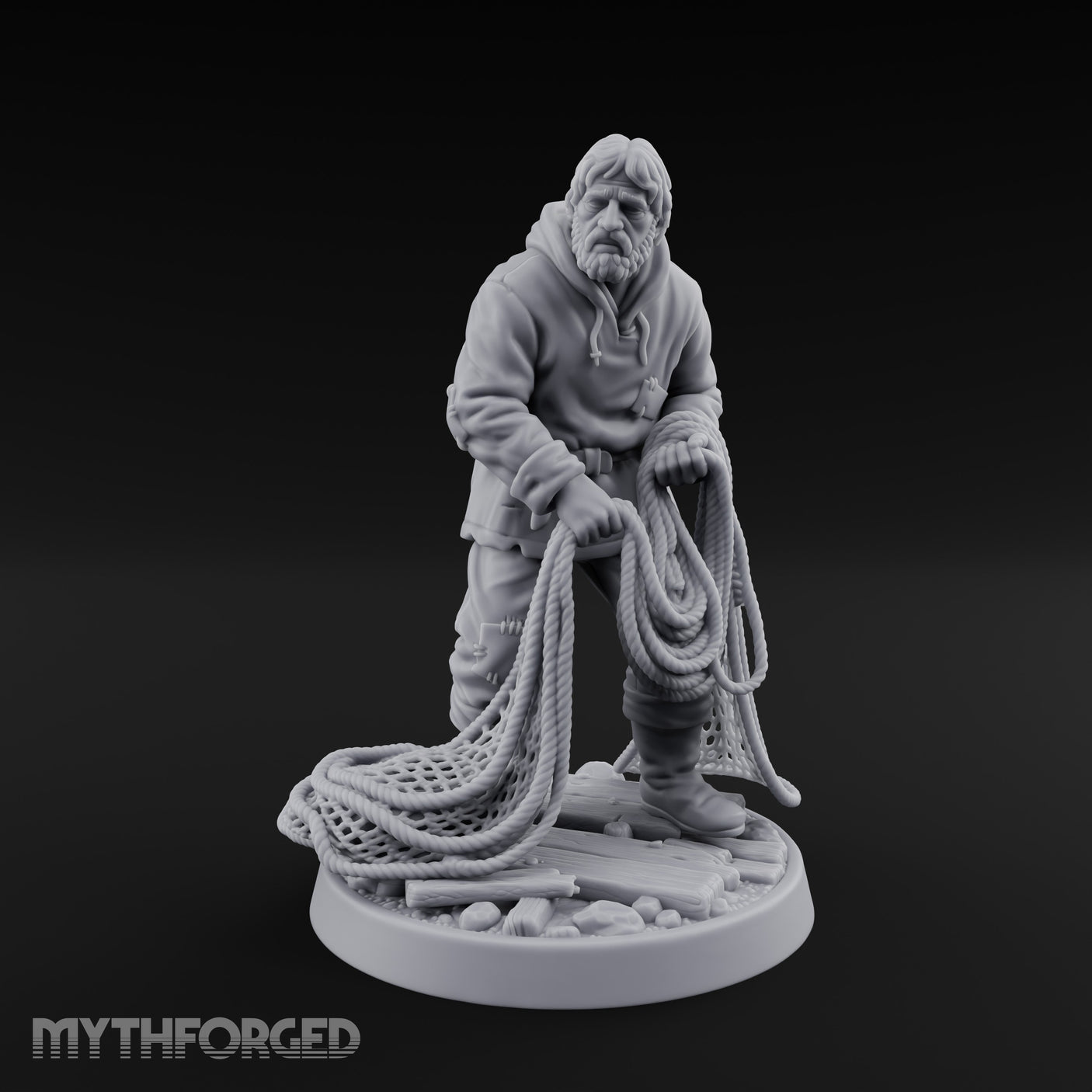 Net Hauling Human Fisherman Miniature for Dungeons and Dragons, Pathfinder or other TTRPGs
