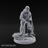 Net Hauling Human Fisherman Miniature for Dungeons and Dragons, Pathfinder or other TTRPGs