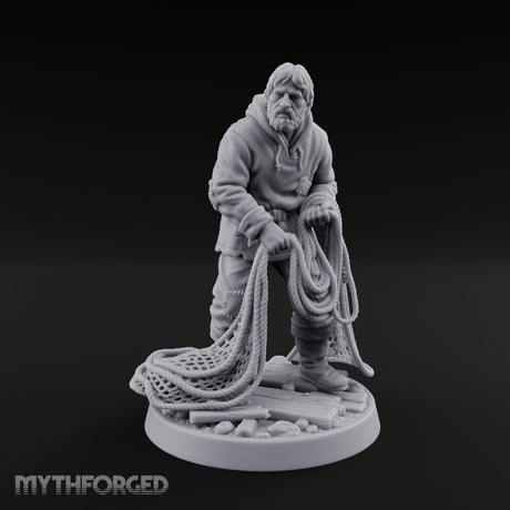 Net Hauling Human Fisherman Miniature for Dungeons and Dragons, Pathfinder or other TTRPGs