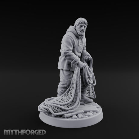 Net Hauling Human Fisherman Miniature for Dungeons and Dragons, Pathfinder or other TTRPGs