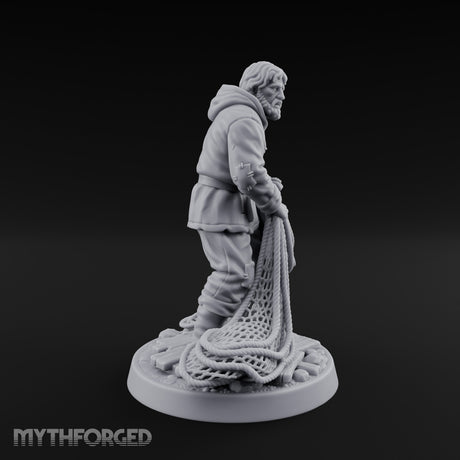 Net Hauling Human Fisherman Miniature for Dungeons and Dragons, Pathfinder or other TTRPGs