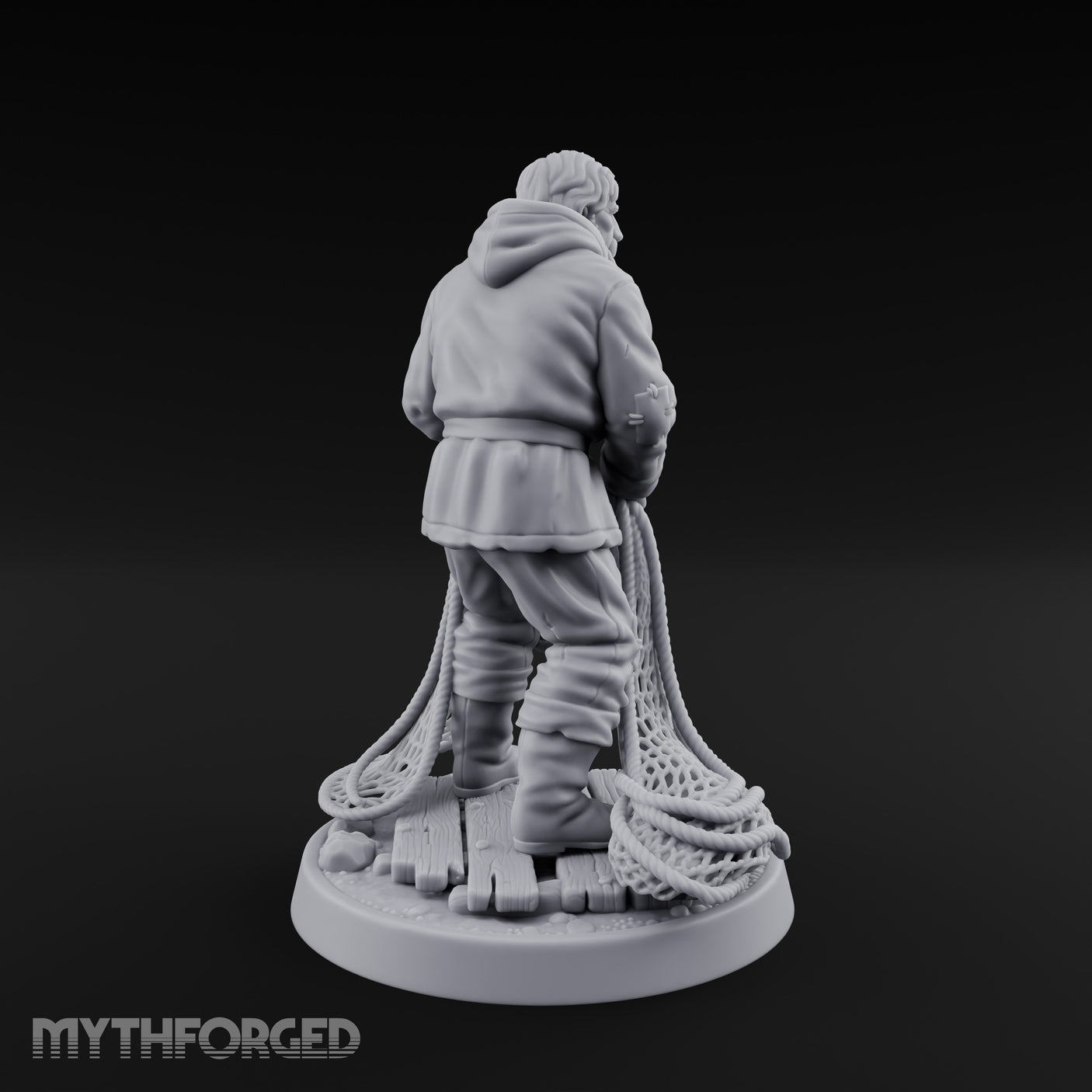 Net Hauling Human Fisherman Miniature for Dungeons and Dragons, Pathfinder or other TTRPGs