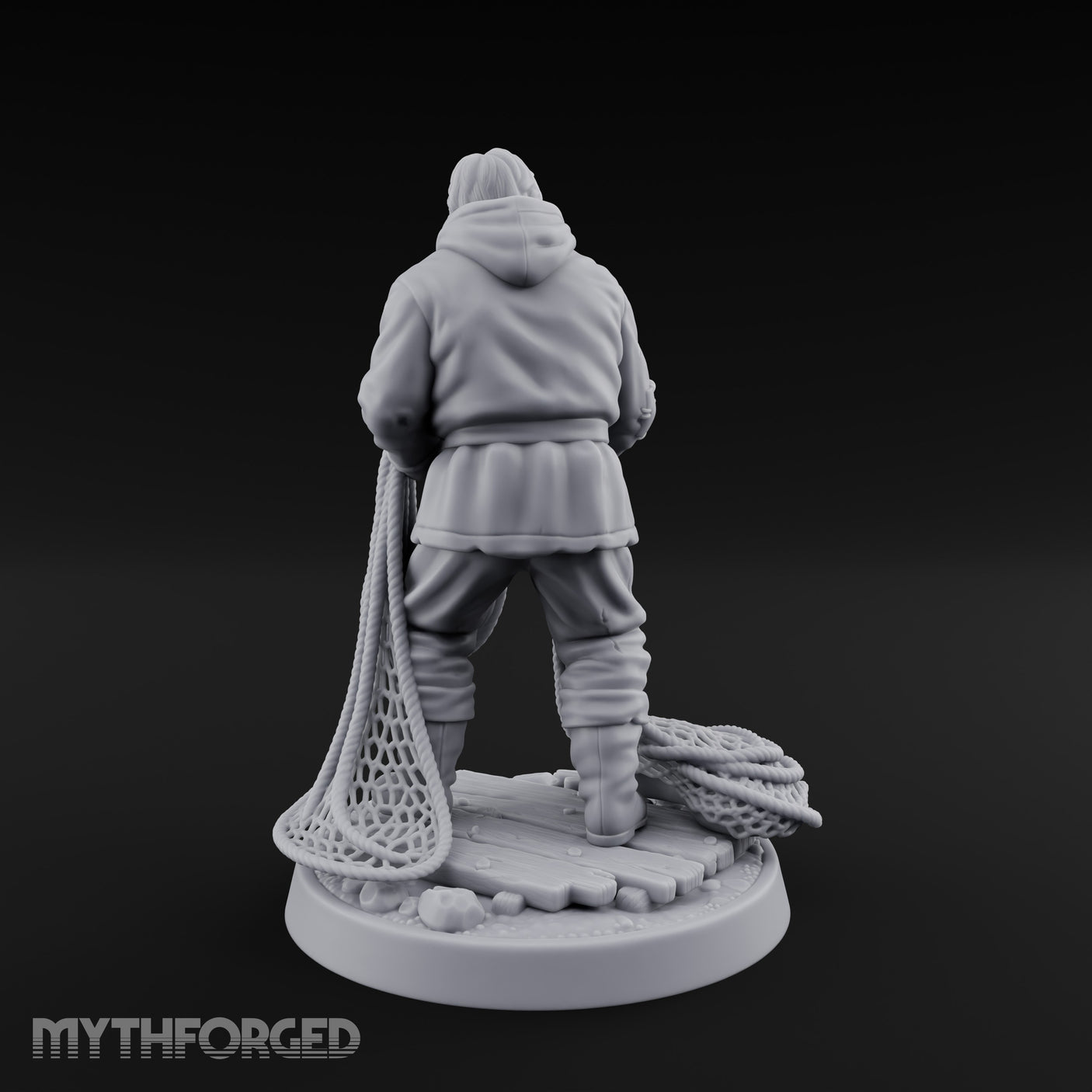 Net Hauling Human Fisherman Miniature for Dungeons and Dragons, Pathfinder or other TTRPGs