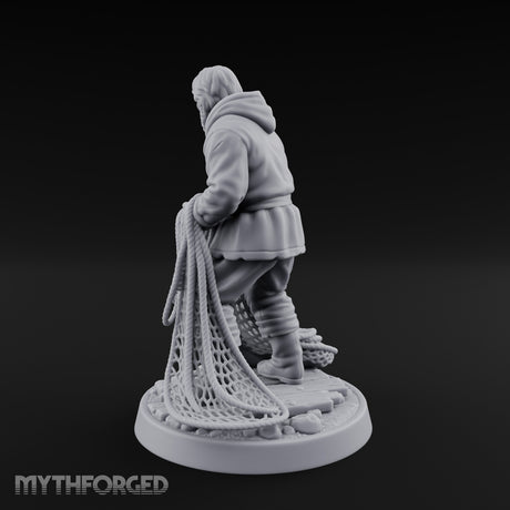 Net Hauling Human Fisherman Miniature for Dungeons and Dragons, Pathfinder or other TTRPGs