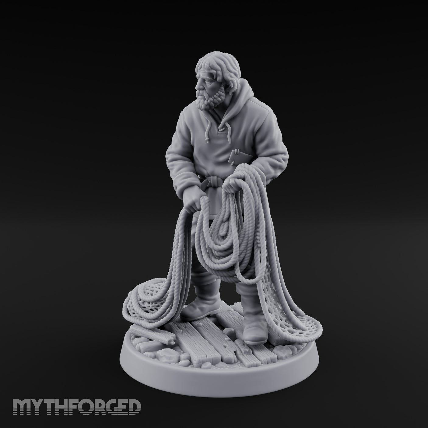 Net Hauling Human Fisherman Miniature for Dungeons and Dragons, Pathfinder or other TTRPGs