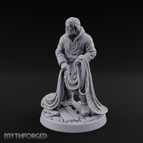 Net Hauling Human Fisherman Miniature for Dungeons and Dragons, Pathfinder or other TTRPGs