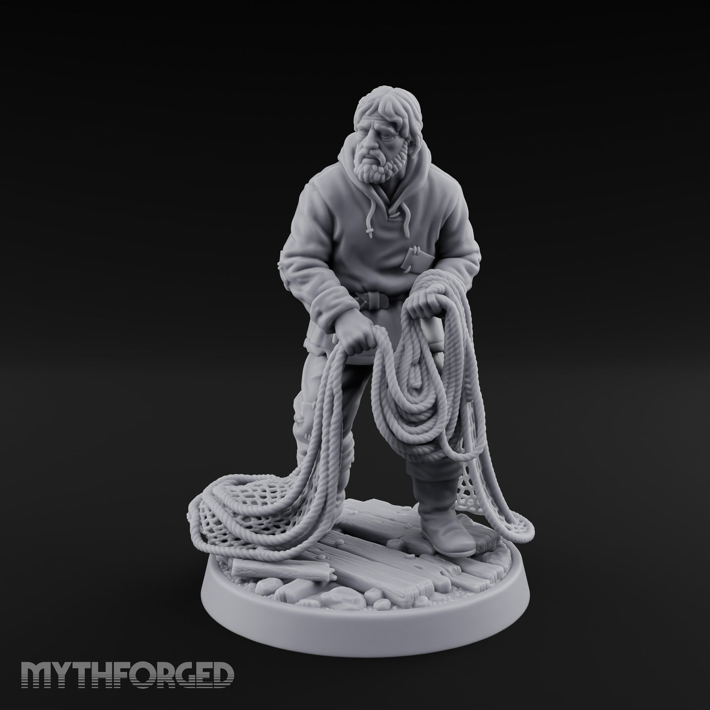 Net Hauling Human Fisherman Miniature for Dungeons and Dragons, Pathfinder or other TTRPGs