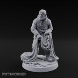 Net Hauling Human Fisherman Miniature for Dungeons and Dragons, Pathfinder or other TTRPGs