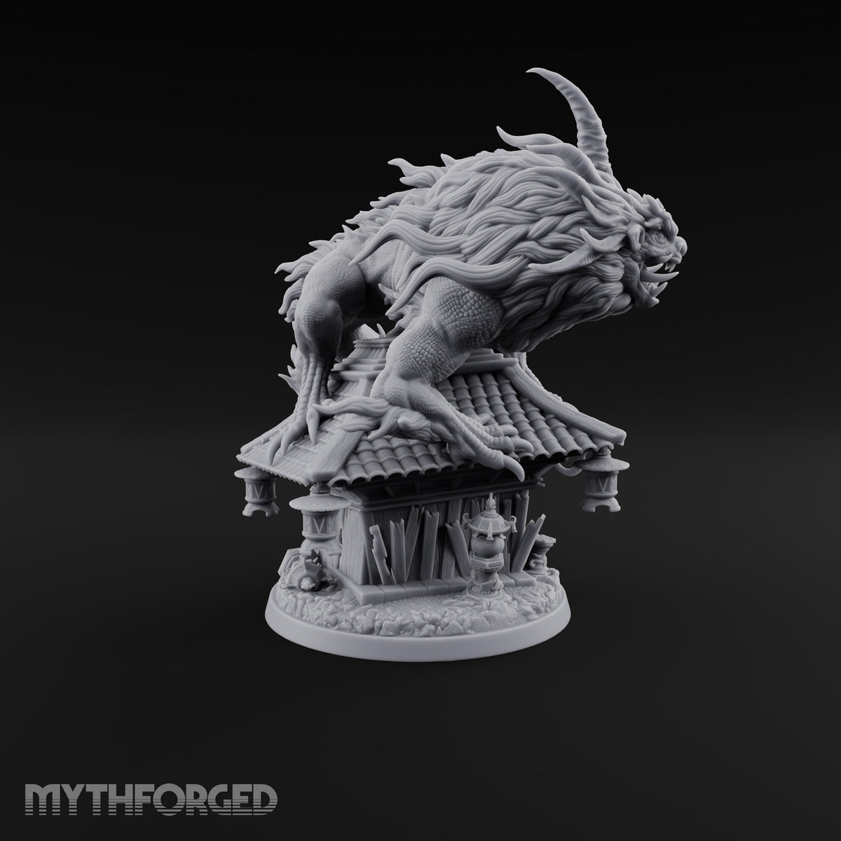 Shrine Roof Won't Hold Chimera Horned Lion-Dragon Beast