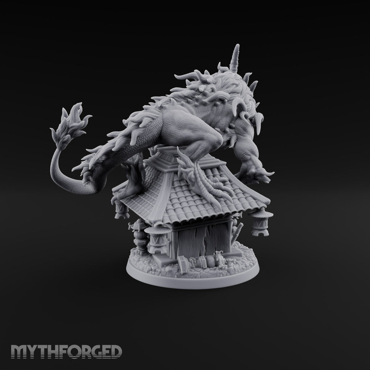Shrine Roof Won't Hold Chimera Horned Lion-Dragon Beast