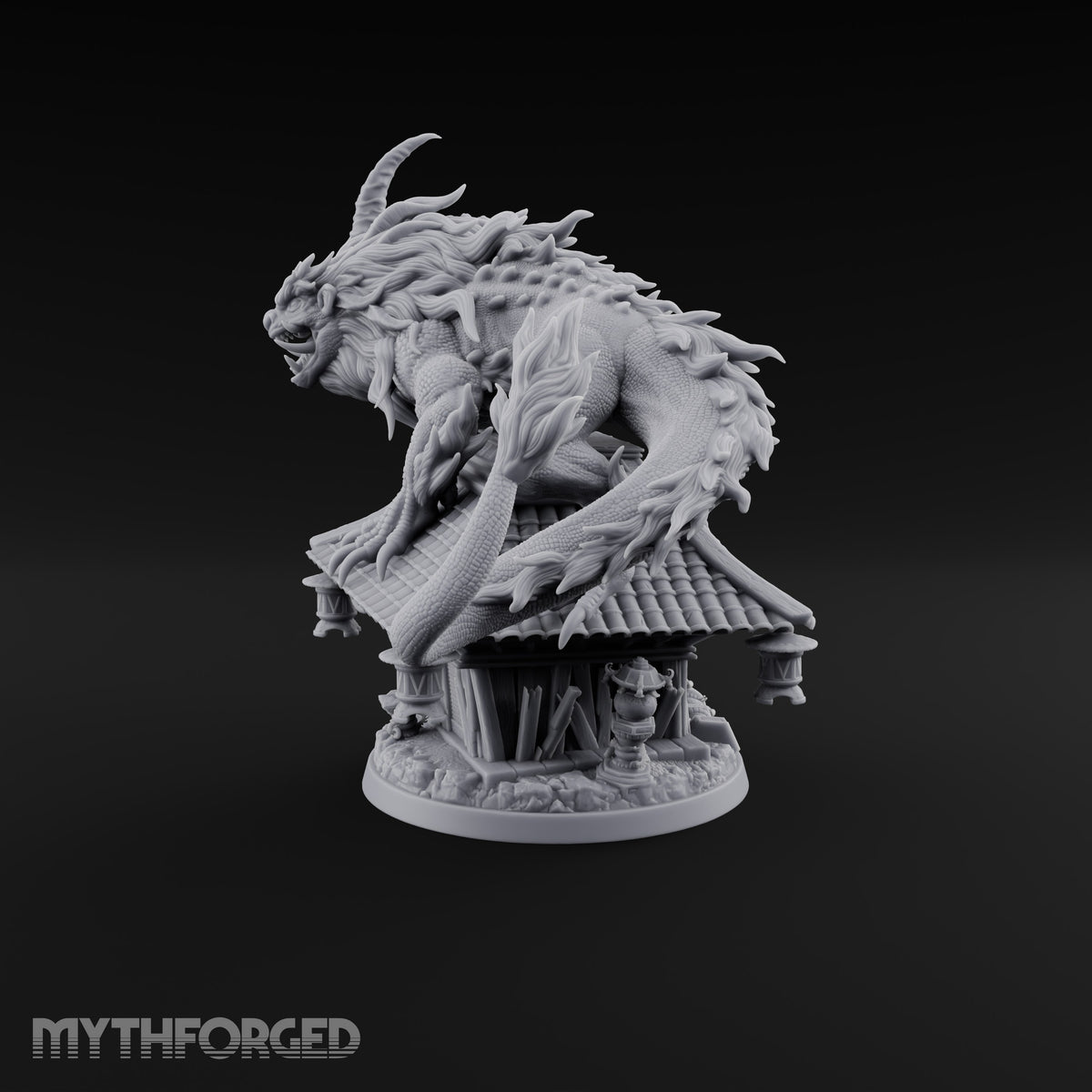 Shrine Roof Won't Hold Chimera Horned Lion-Dragon Beast