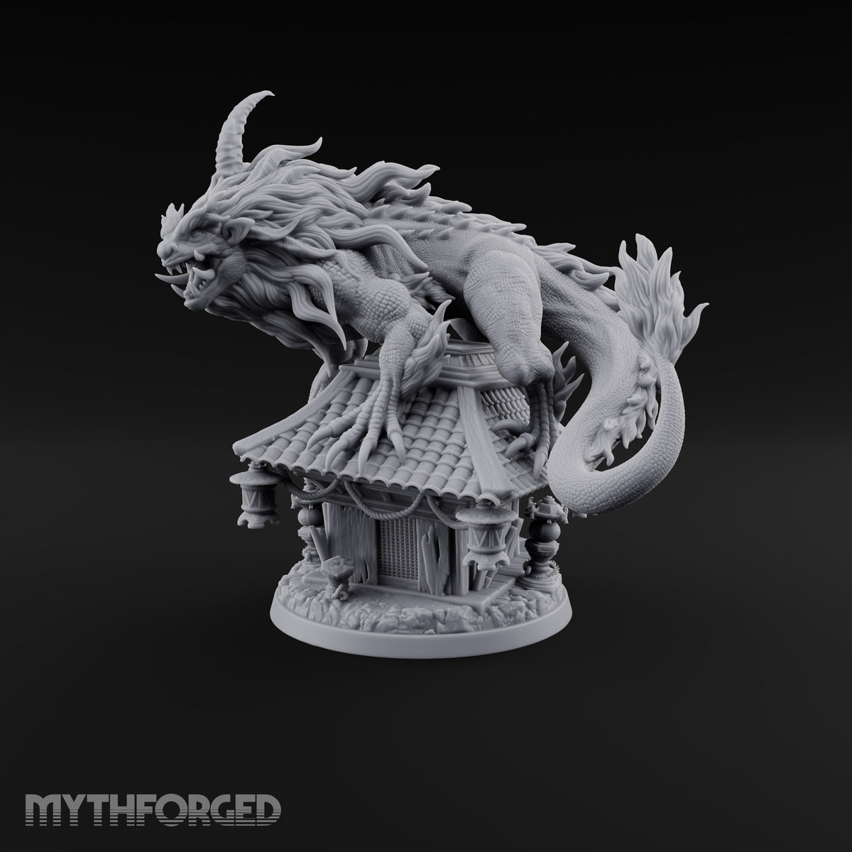 Shrine Roof Won't Hold Chimera Horned Lion-Dragon Beast