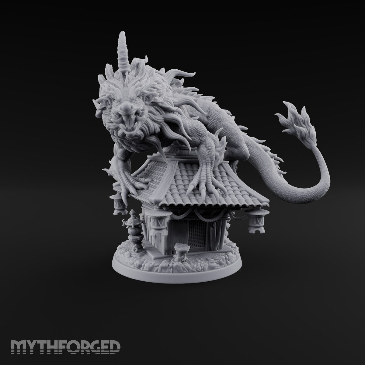 Shrine Roof Won't Hold Chimera Horned Lion-Dragon Beast