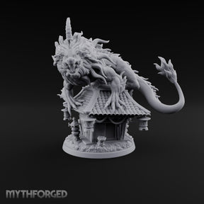 Shrine Roof Won't Hold Chimera Horned Lion-Dragon Beast