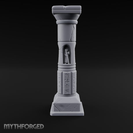 Niche-Carved Script-Paneled Saint Relief Temple Column Miniature for Dungeons and Dragons, Pathfinder or other TTRPGs