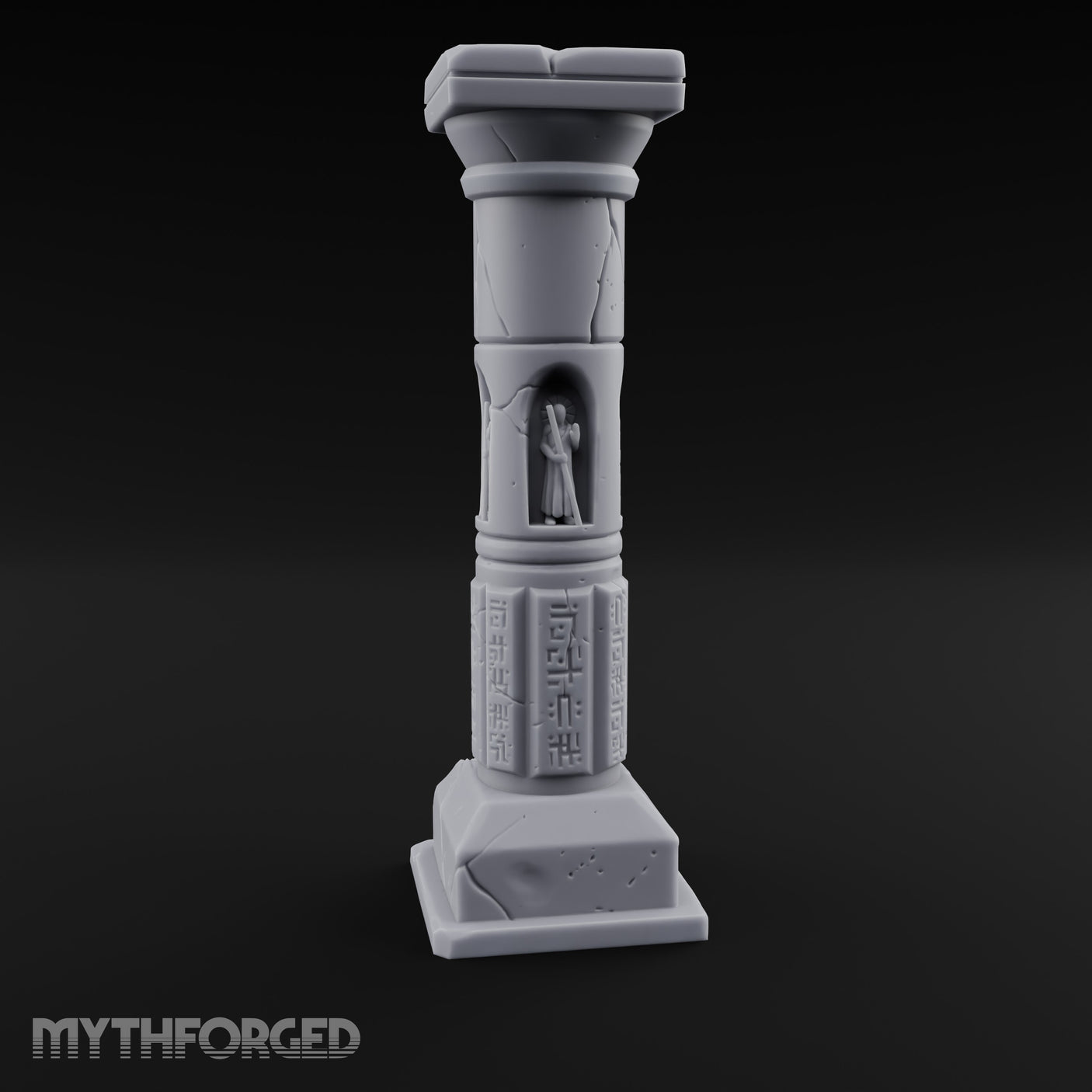 Niche-Carved Script-Paneled Saint Relief Temple Column Miniature for Dungeons and Dragons, Pathfinder or other TTRPGs