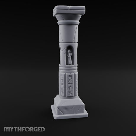 Niche-Carved Script-Paneled Saint Relief Temple Column Miniature for Dungeons and Dragons, Pathfinder or other TTRPGs