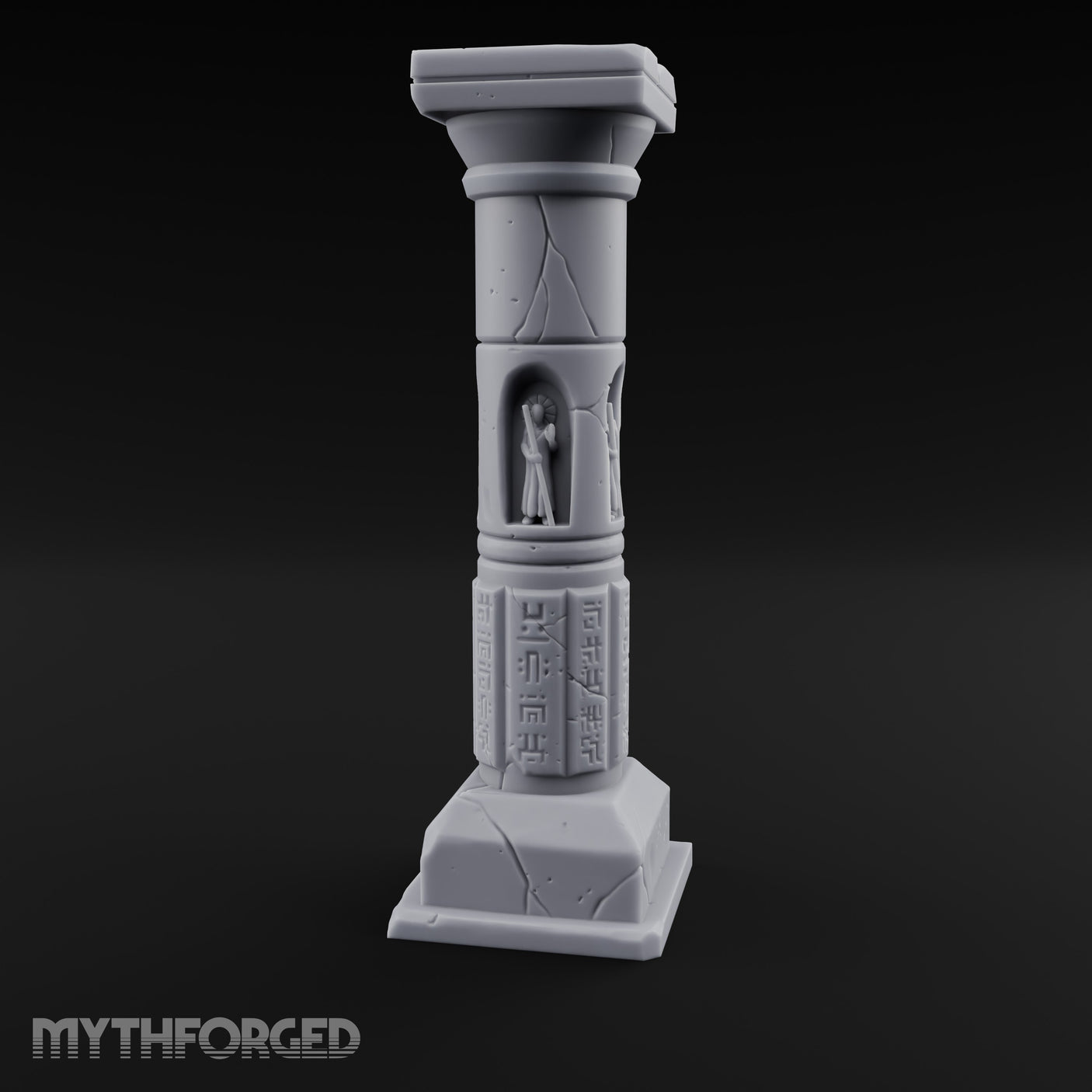 Niche-Carved Script-Paneled Saint Relief Temple Column Miniature for Dungeons and Dragons, Pathfinder or other TTRPGs