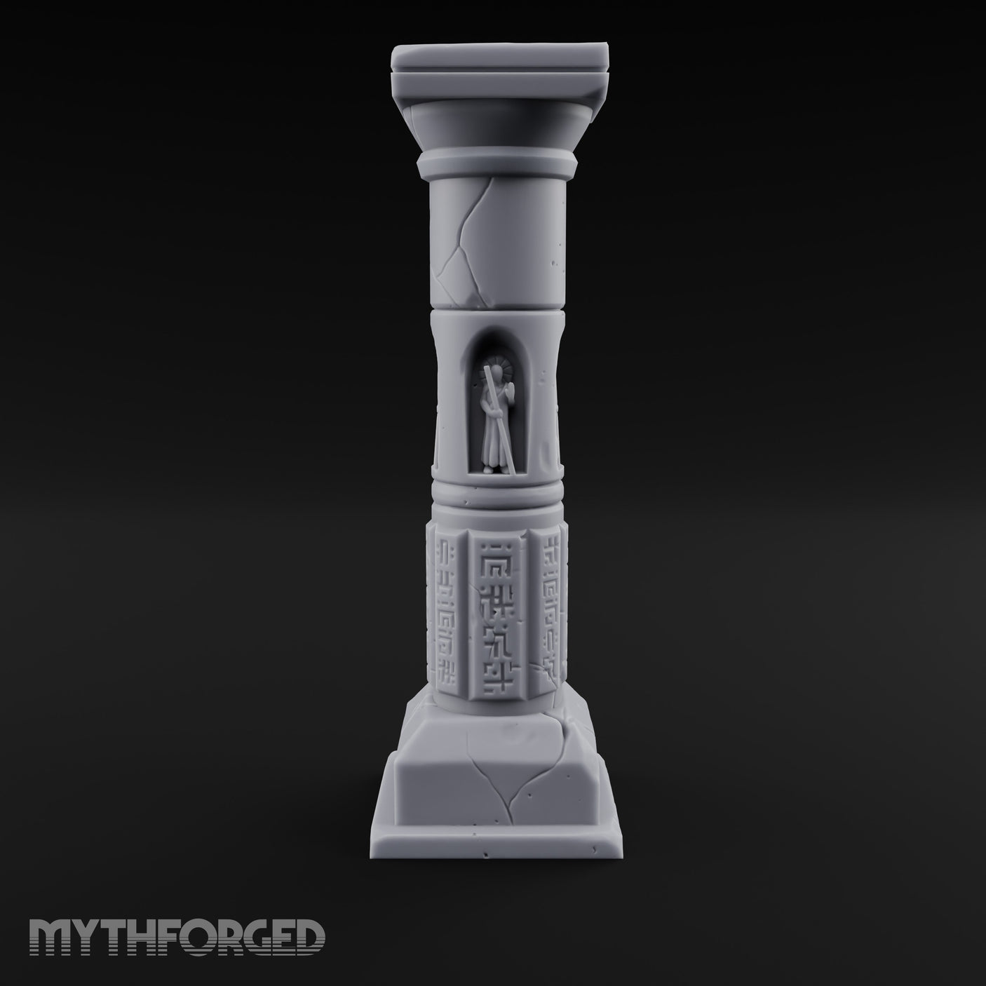 Niche-Carved Script-Paneled Saint Relief Temple Column Miniature for Dungeons and Dragons, Pathfinder or other TTRPGs