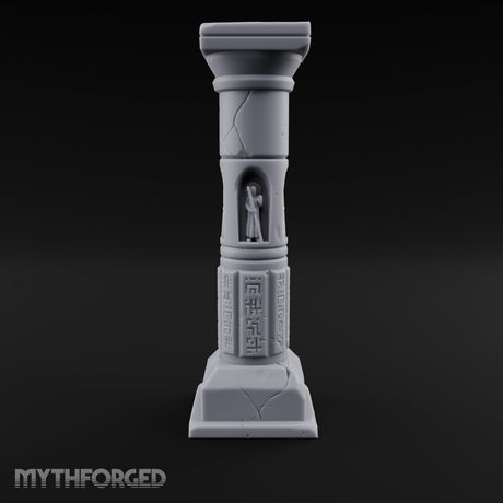 Niche-Carved Script-Paneled Saint Relief Temple Column Miniature for Dungeons and Dragons, Pathfinder or other TTRPGs