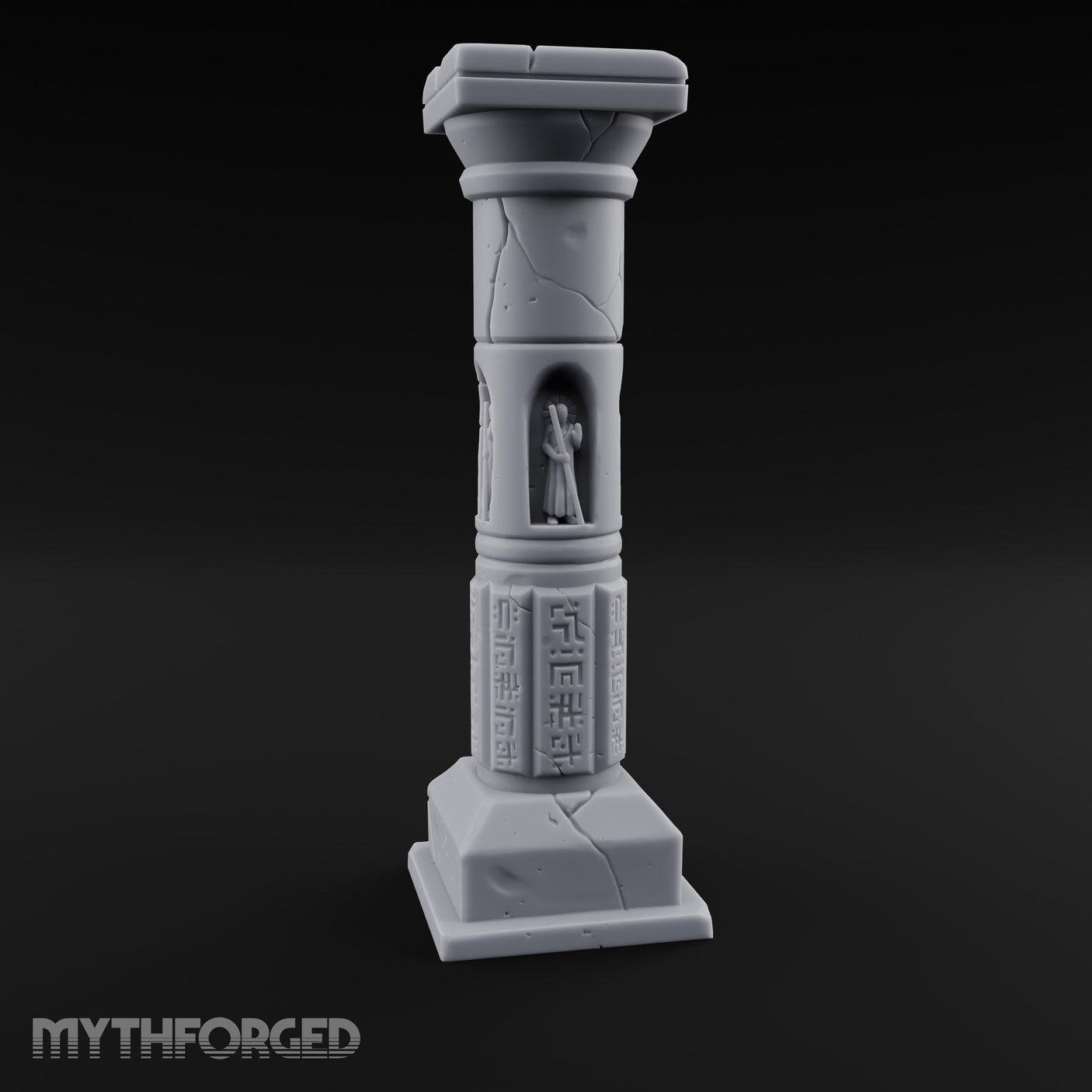 Niche-Carved Script-Paneled Saint Relief Temple Column Miniature for Dungeons and Dragons, Pathfinder or other TTRPGs