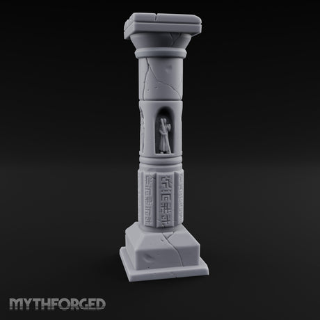 Niche-Carved Script-Paneled Saint Relief Temple Column Miniature for Dungeons and Dragons, Pathfinder or other TTRPGs