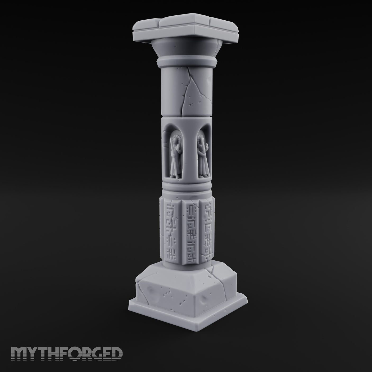 Niche-Carved Script-Paneled Saint Relief Temple Column Miniature for Dungeons and Dragons, Pathfinder or other TTRPGs