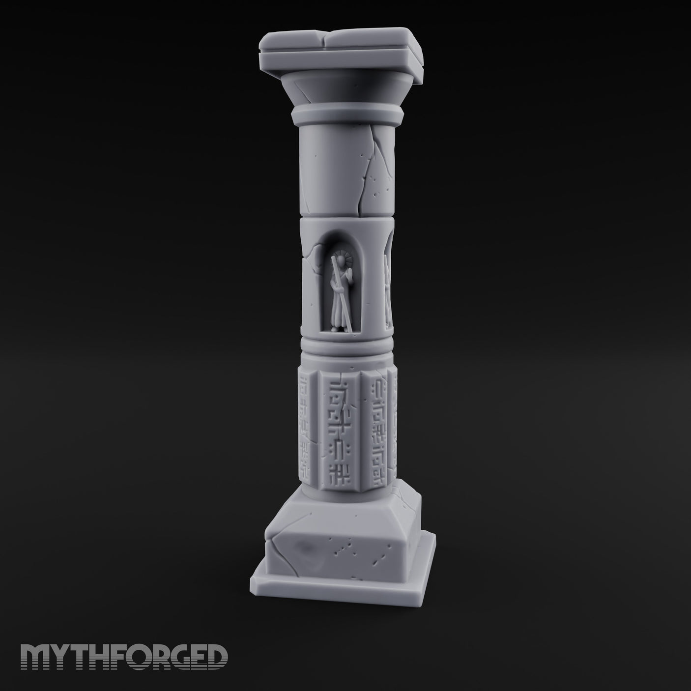 Niche-Carved Script-Paneled Saint Relief Temple Column Miniature for Dungeons and Dragons, Pathfinder or other TTRPGs