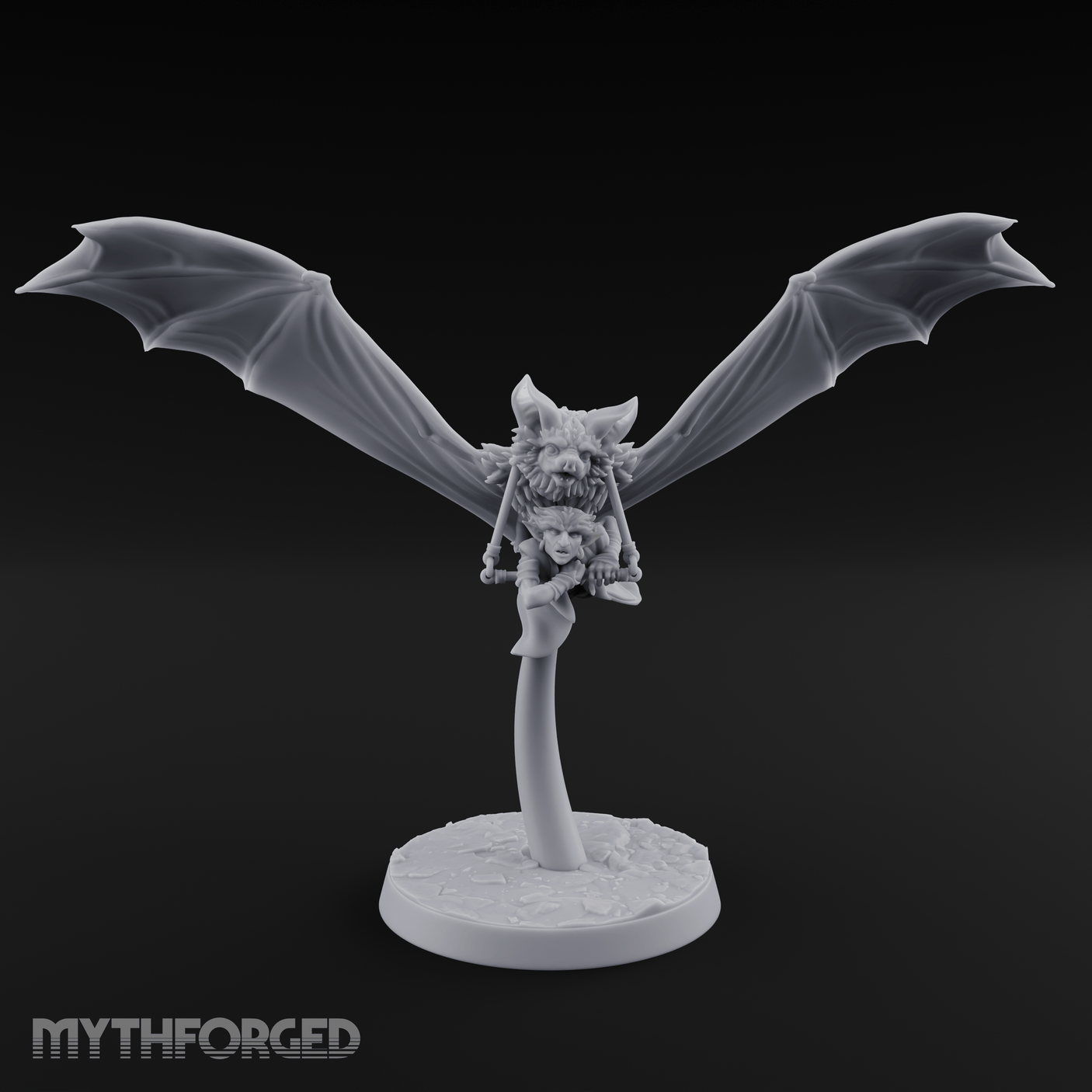 Bat Riding Gnome Courier Miniature for Dungeons and Dragons, Pathfinder or other TTRPGs