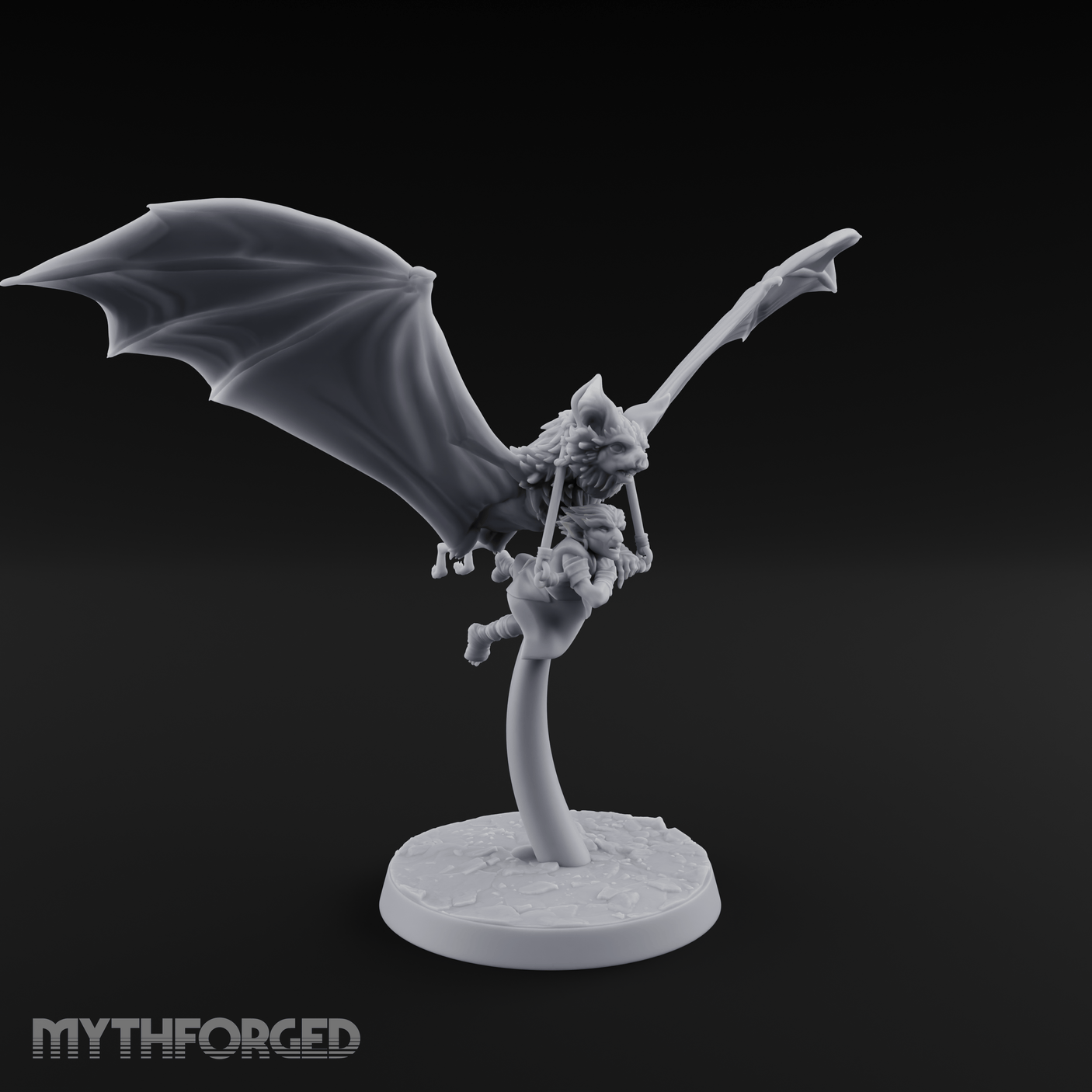 Bat Riding Gnome Courier Miniature for Dungeons and Dragons, Pathfinder or other TTRPGs