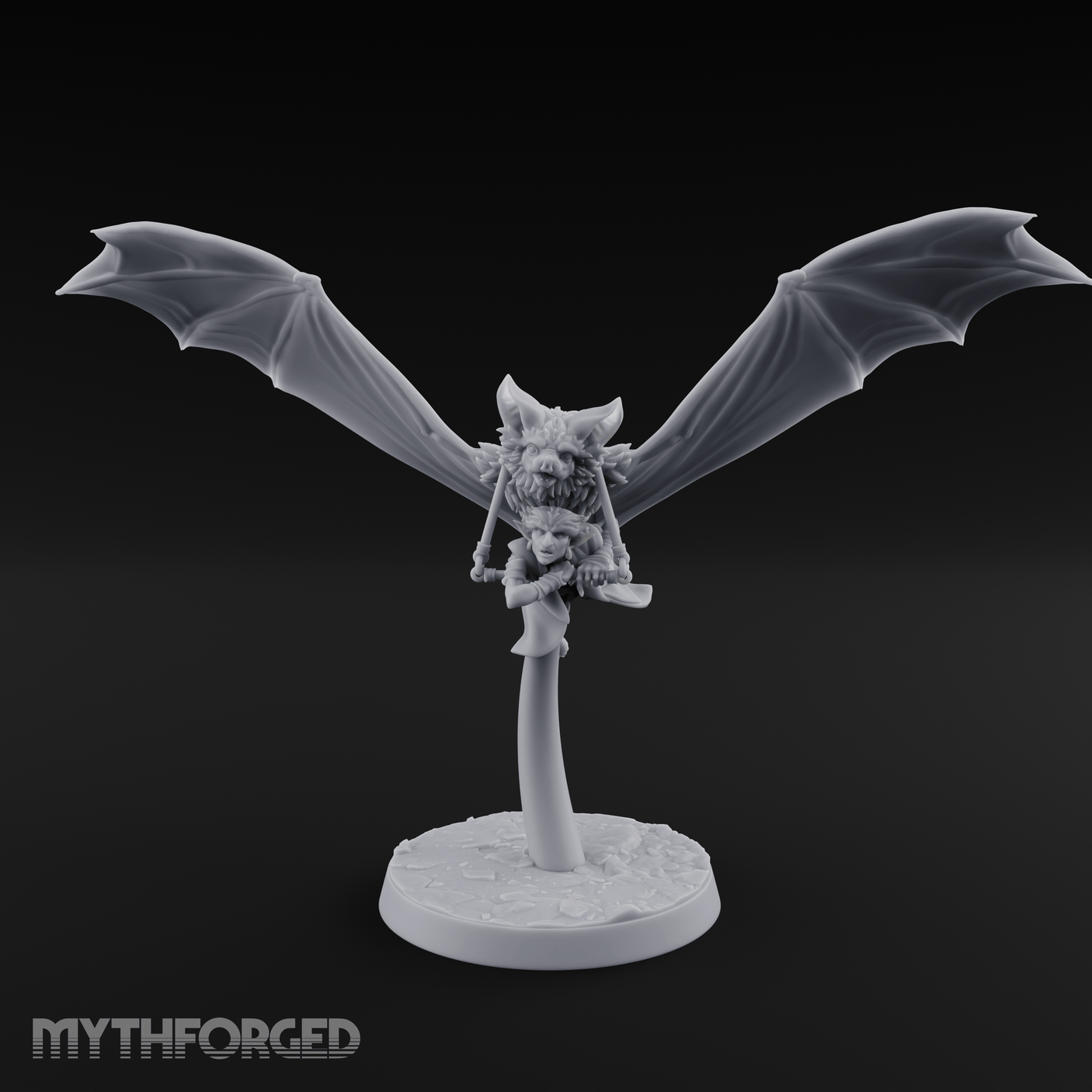 Bat Riding Gnome Courier Miniature for Dungeons and Dragons, Pathfinder or other TTRPGs