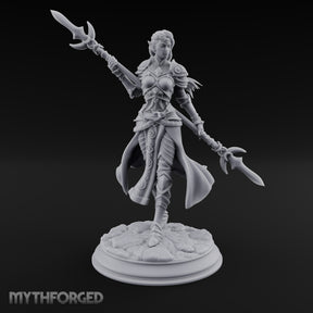 Twirling Double-Ended Elf Spearmaiden Miniature for Dungeons and Dragons, Pathfinder or other TTRPGs