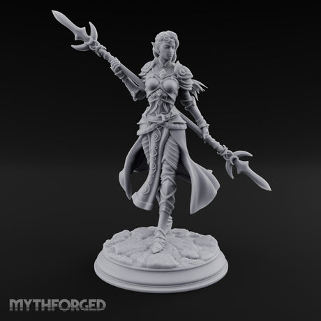 Twirling Double-Ended Elf Spearmaiden Miniature for Dungeons and Dragons, Pathfinder or other TTRPGs