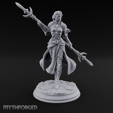 Twirling Double-Ended Elf Spearmaiden Miniature for Dungeons and Dragons, Pathfinder or other TTRPGs