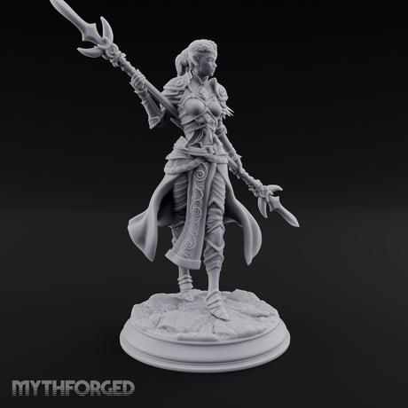 Twirling Double-Ended Elf Spearmaiden Miniature for Dungeons and Dragons, Pathfinder or other TTRPGs