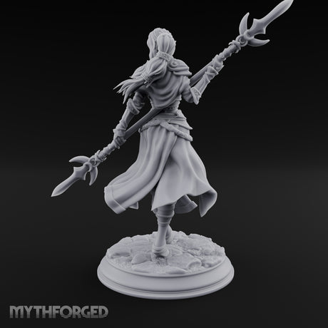 Twirling Double-Ended Elf Spearmaiden Miniature for Dungeons and Dragons, Pathfinder or other TTRPGs