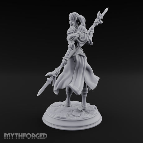 Twirling Double-Ended Elf Spearmaiden Miniature for Dungeons and Dragons, Pathfinder or other TTRPGs