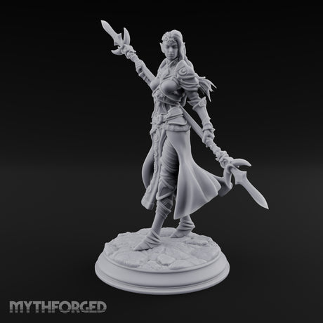 Twirling Double-Ended Elf Spearmaiden Miniature for Dungeons and Dragons, Pathfinder or other TTRPGs
