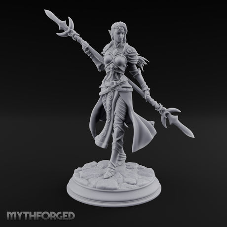 Twirling Double-Ended Elf Spearmaiden Miniature for Dungeons and Dragons, Pathfinder or other TTRPGs