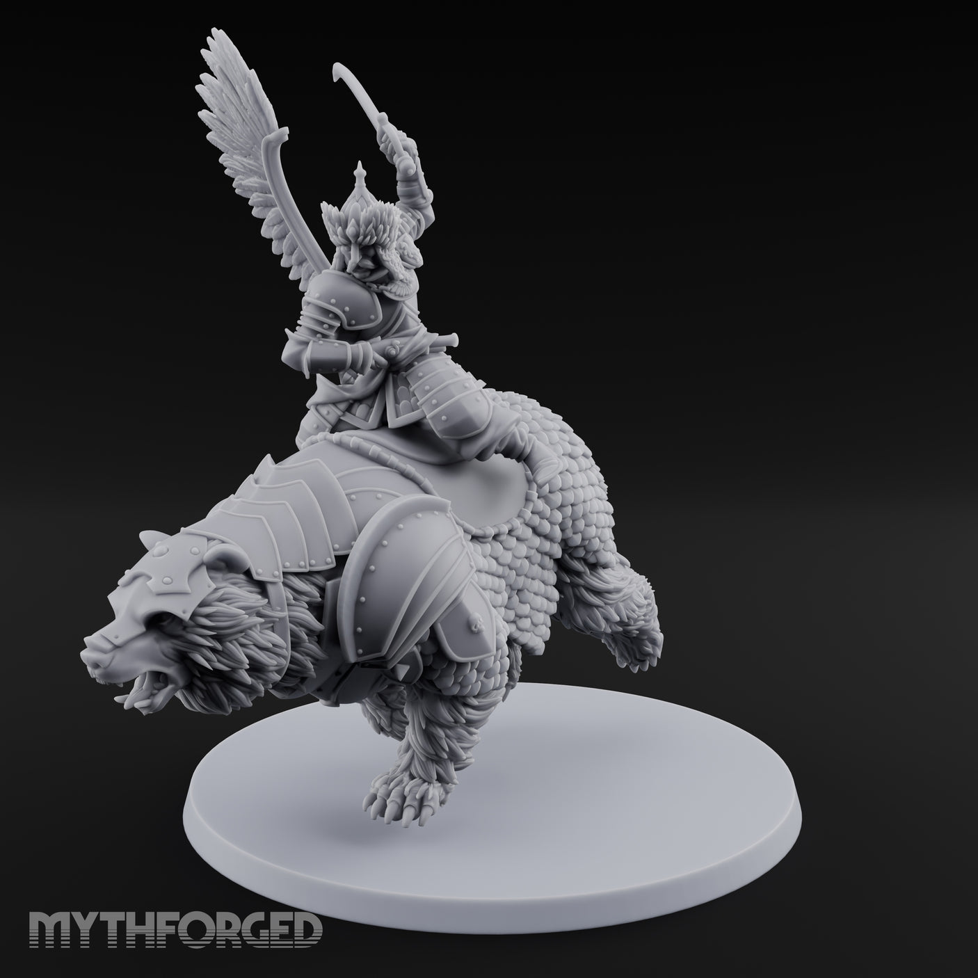 Saber Swinging Noble Bear Rider Miniature for Dungeons and Dragons, Pathfinder or other TTRPGs