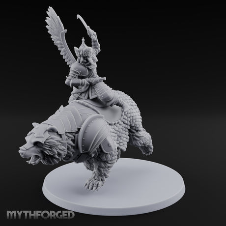 Saber Swinging Noble Bear Rider Miniature for Dungeons and Dragons, Pathfinder or other TTRPGs