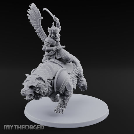 Saber Swinging Noble Bear Rider Miniature for Dungeons and Dragons, Pathfinder or other TTRPGs