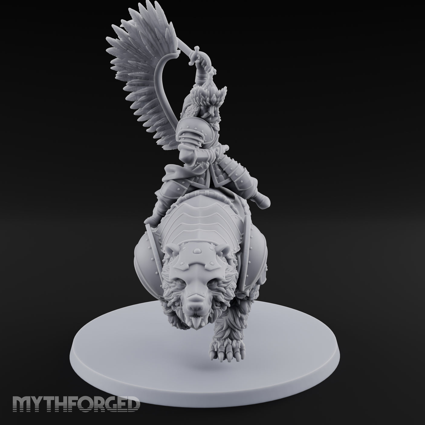 Saber Swinging Noble Bear Rider Miniature for Dungeons and Dragons, Pathfinder or other TTRPGs