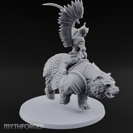 Saber Swinging Noble Bear Rider Miniature for Dungeons and Dragons, Pathfinder or other TTRPGs