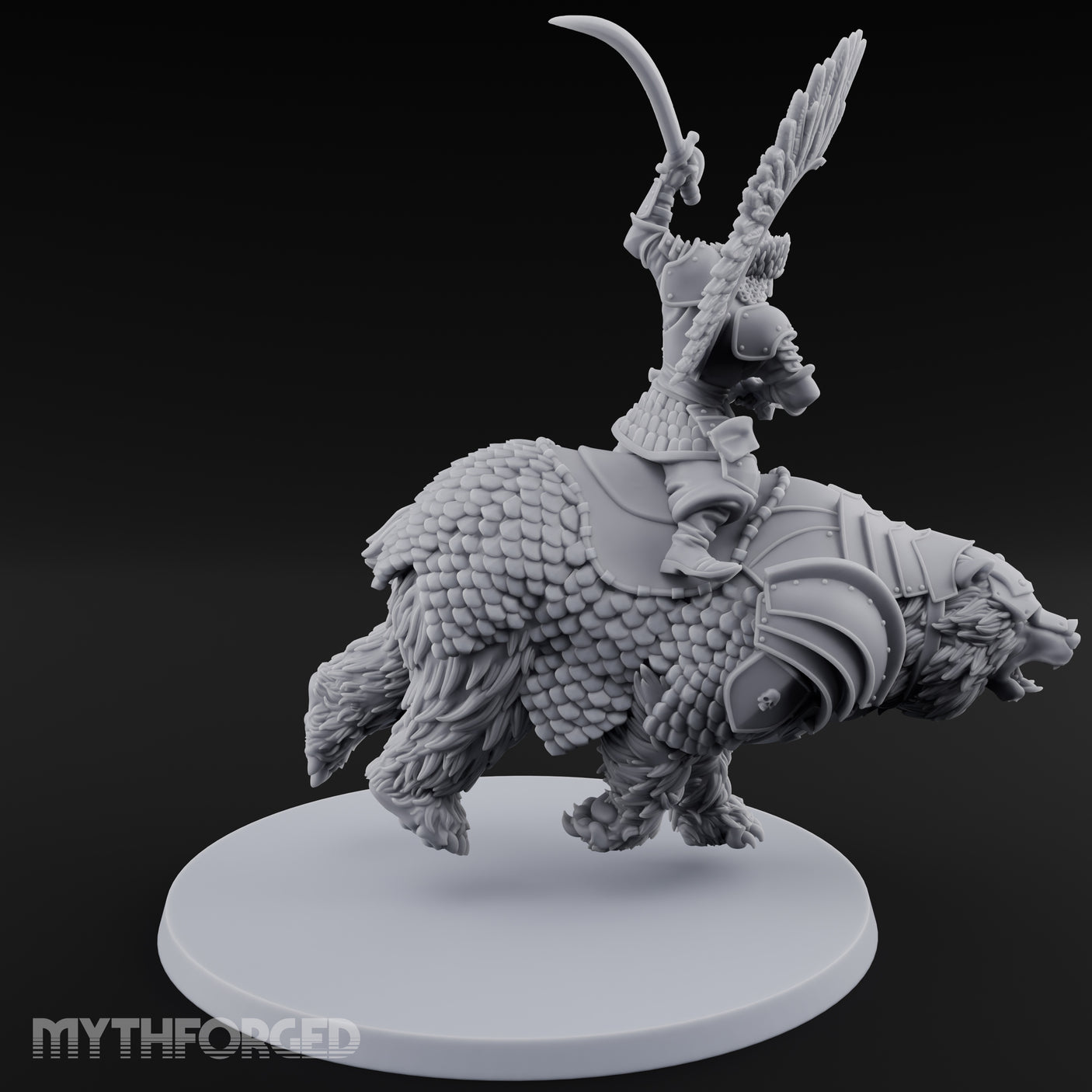 Saber Swinging Noble Bear Rider Miniature for Dungeons and Dragons, Pathfinder or other TTRPGs