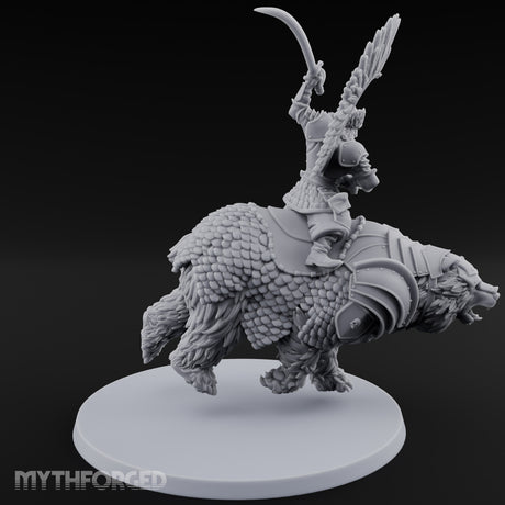 Saber Swinging Noble Bear Rider Miniature for Dungeons and Dragons, Pathfinder or other TTRPGs