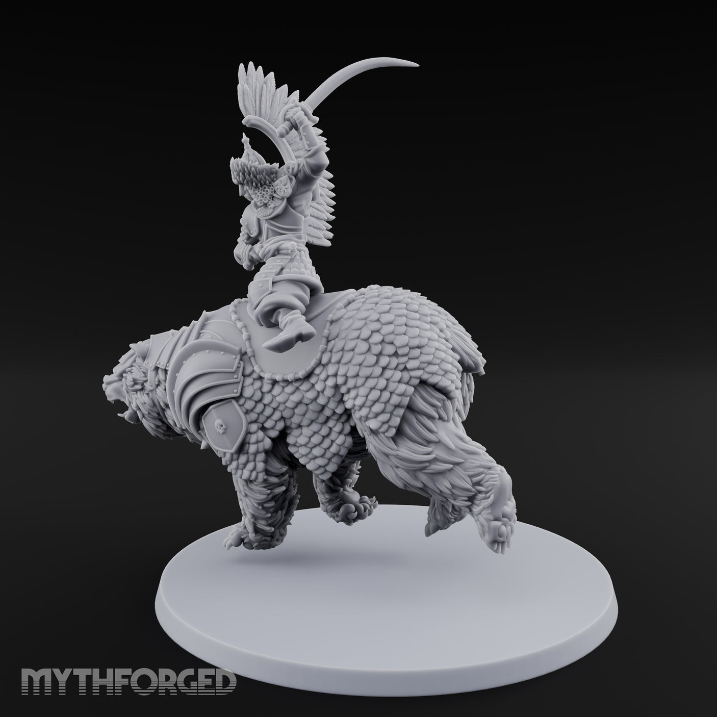 Saber Swinging Noble Bear Rider Miniature for Dungeons and Dragons, Pathfinder or other TTRPGs